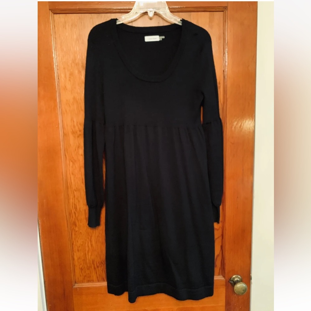 Calvin Klein Black Partially Rubbed Sweater Dress (M)